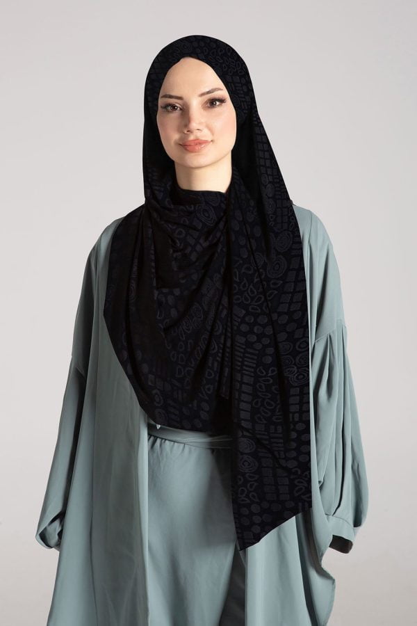 Myrica Siyah Rose Desen Premium Şal 70*180