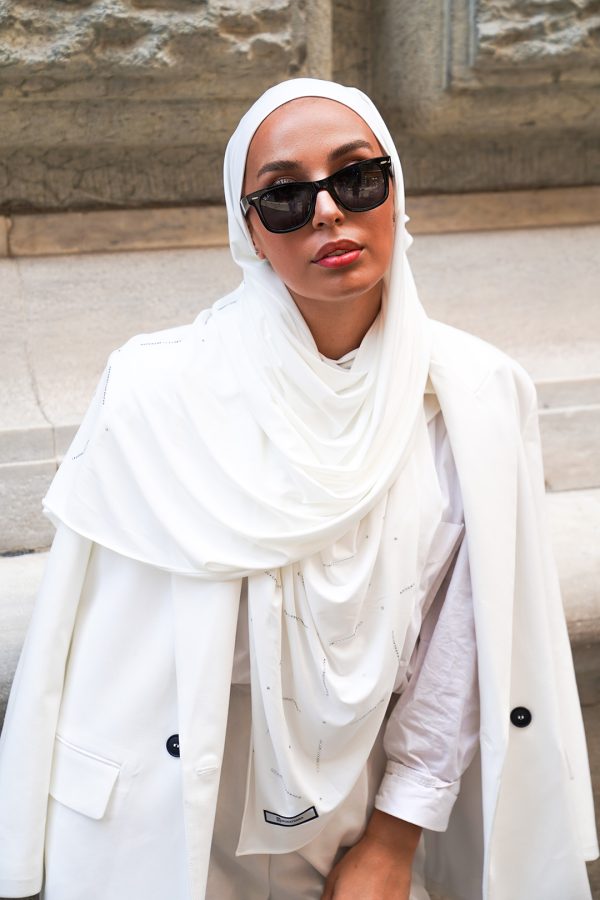 Michelia Beyaz Taşlı Premium Şal 70*180