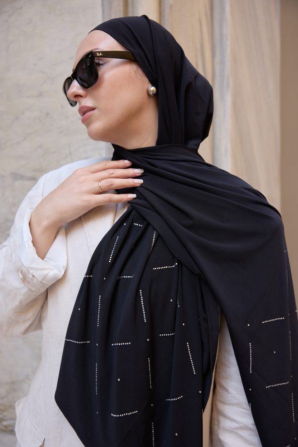 Manettia Siyah Taşlı Premium Şal 70*180