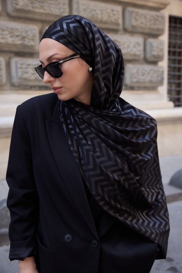 Melinis Siyah Zikzak Desen Premium Şal 70*180