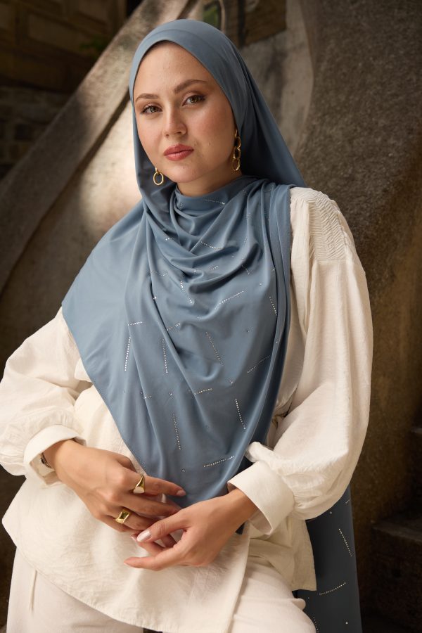 Melittis Duman Mavi Taşlı Premium Şal 70*180