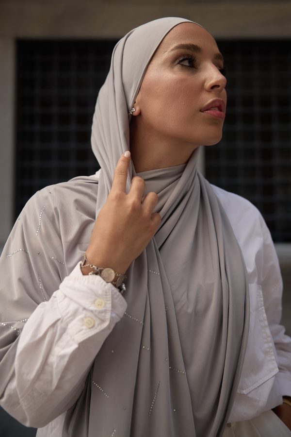 Mentha Duman Gri Taşlı Premium Şal 70*180