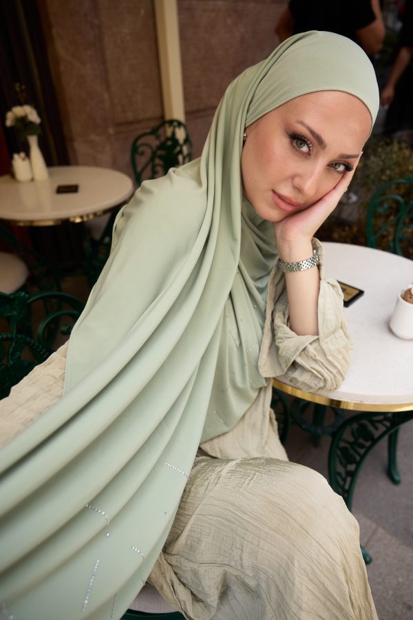 Mentha Küf Yeşil Taşlı Premium Şal 70*180