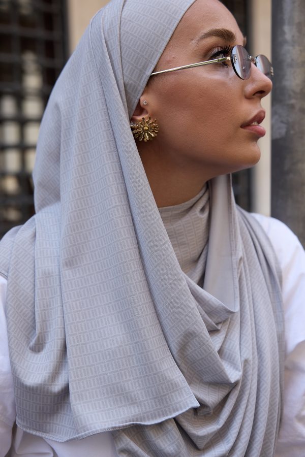 Michelia Gri Logo Desen Premium Şal 70*180