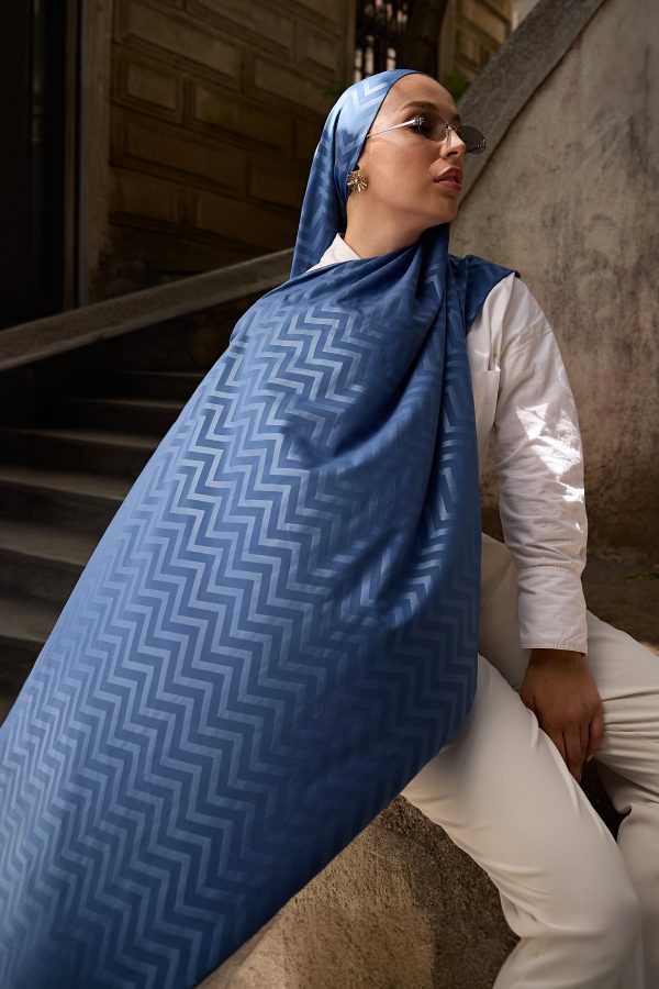 Morisia Lacivert Zikzak Desen Premium Şal 70*180