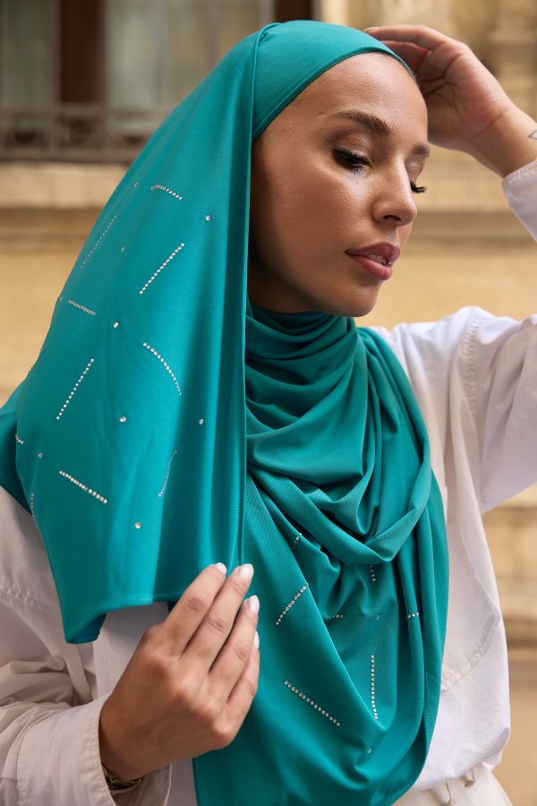 Turmalin Turkuaz Taşlı Premium Şal 70*180